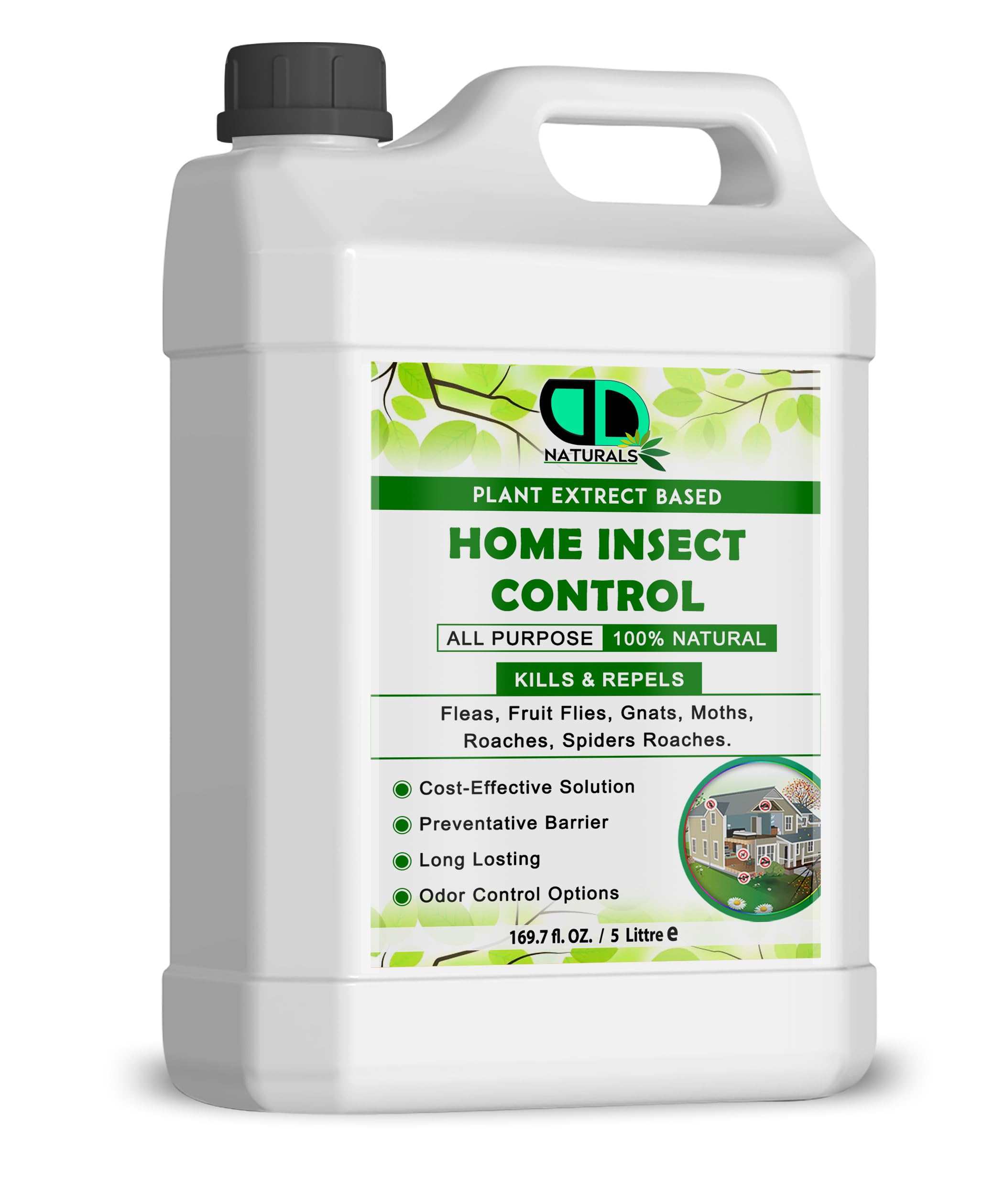 100% naturalny domowy spray do zwalczania owadów, przeciw pchłom, matom, płoci pająków, muszek owocowych, barierę zapobiegawczą, do użytku wewnątrz i na zewnątrz (5 litrów)