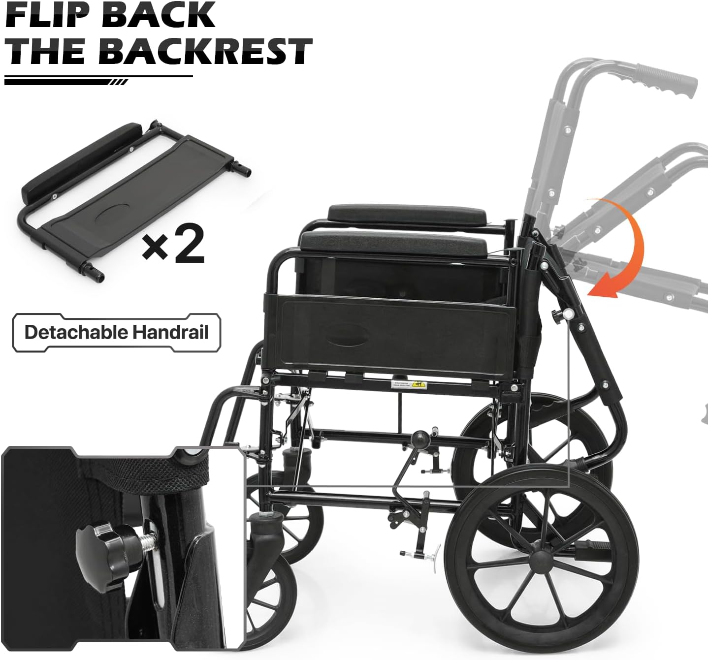 Flip back backrest feature on MoNiBloom Transport Wheelchair