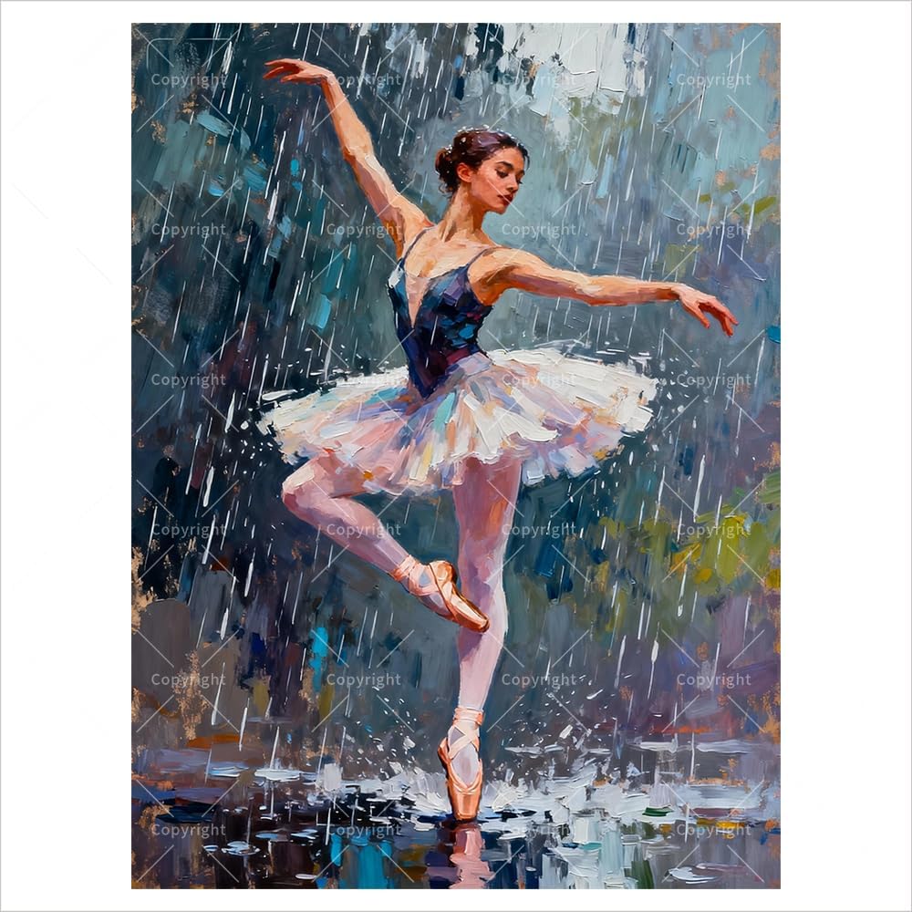 Dance Paint by Numbers Kit for Adults - DIY Ballerina Dancing in Rain with Tutu and Pointe Shoes Painting on Canvas 16x20 Inches, Frameless Acrylic Paint Set, Suitable for Beginners, Home Decor