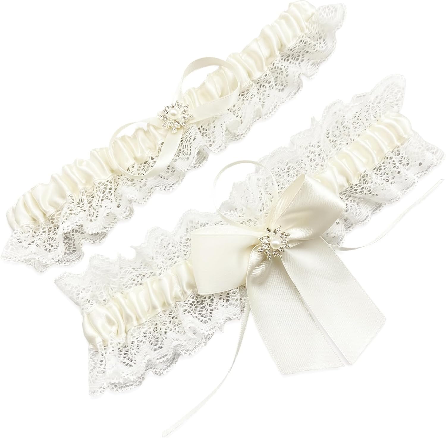 Ting&Cecilly Lace Wedding Garter Set for Bride, Elastic Stretch Ribbons, Bridal Prom Leg Garters