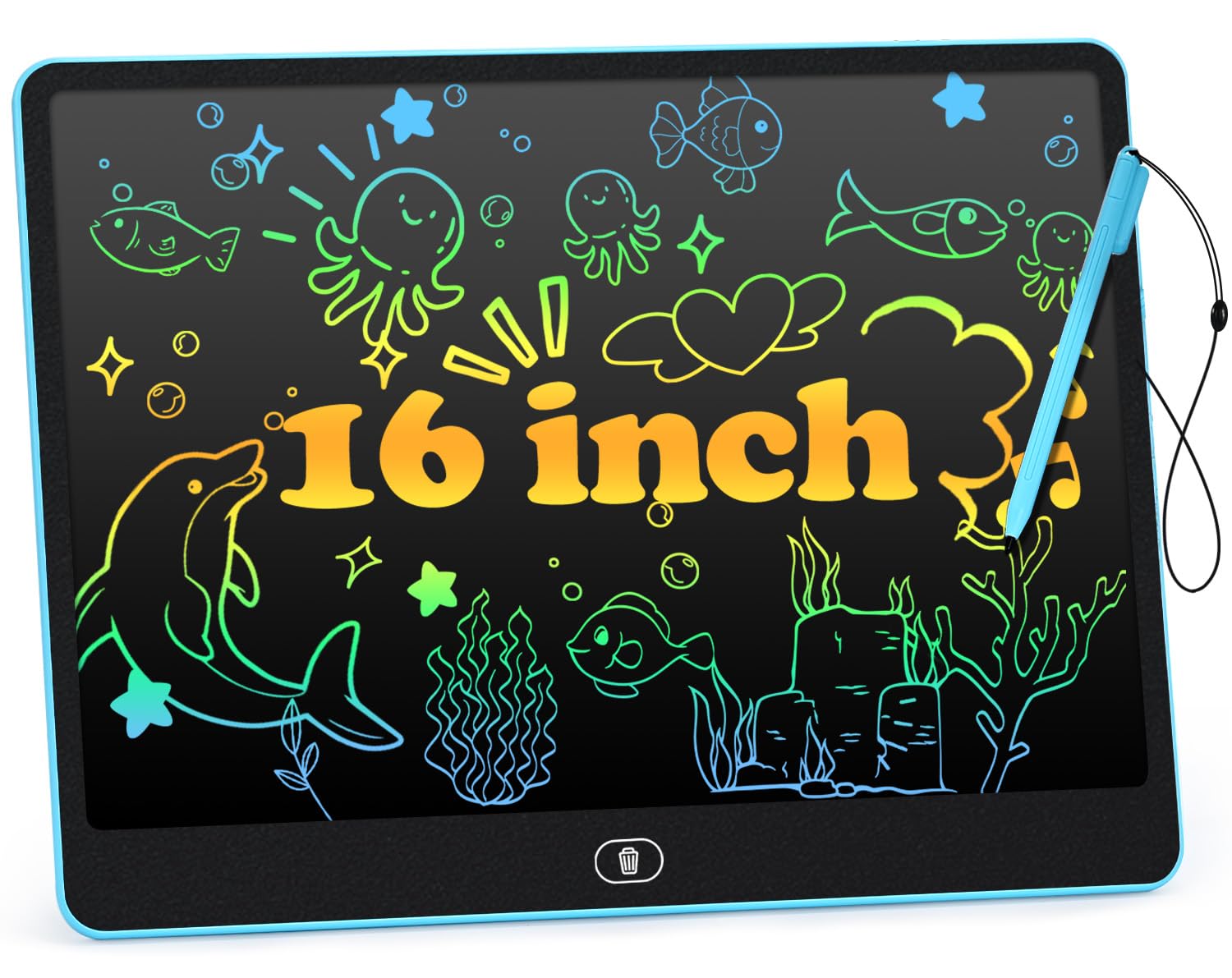 cimetech LCD Writing Tablet, 16 Inch Drawing Pad for Kids, Toddler Travel Essentials Toys, Coloring Books for Kids 2-4, Christmas Stocking Stuffers Gifts for 3-8 Year Old Girls Boys, Blue