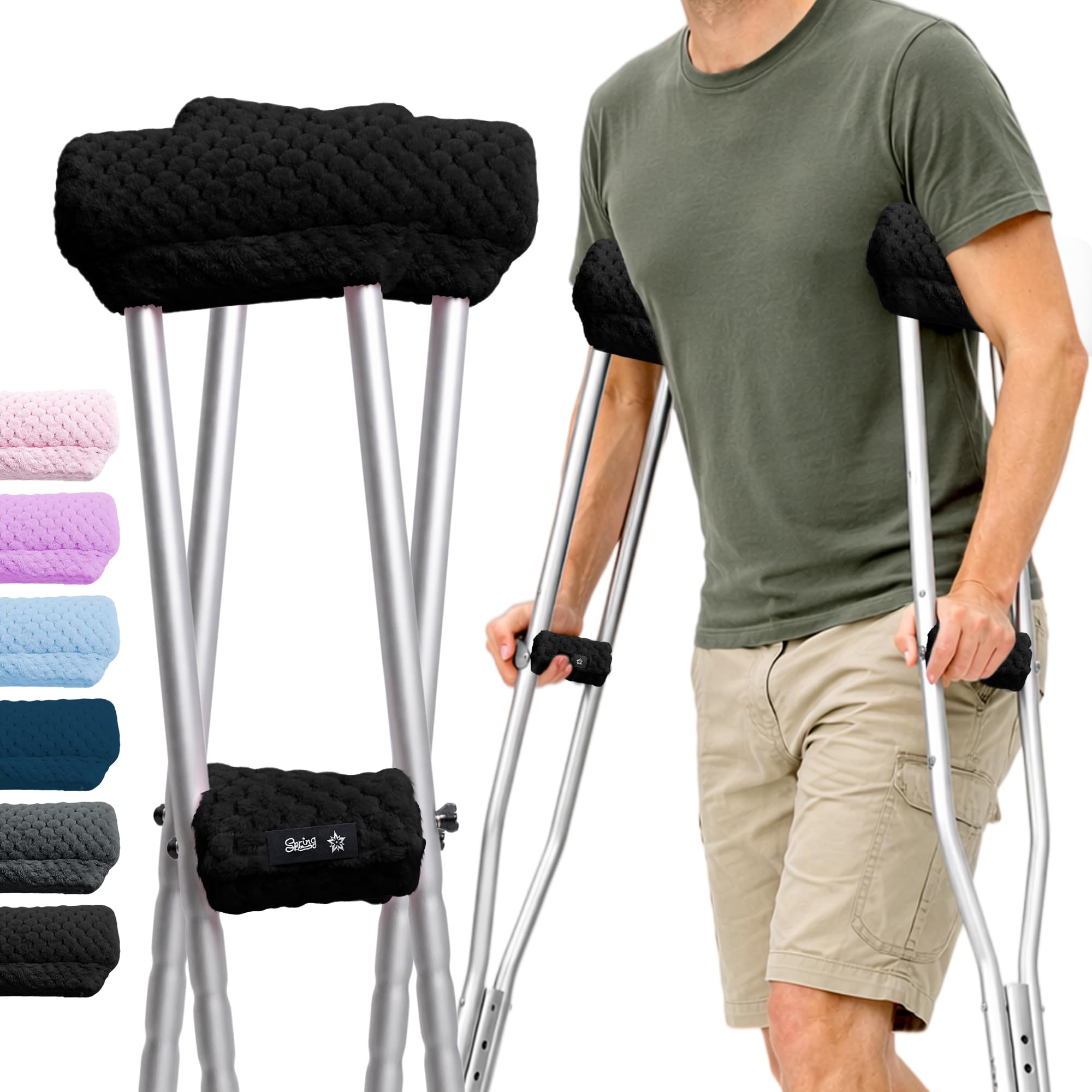 Crutch Pads and Hand Grips Plush Soft Memory Foam Underarm Crutch Pads Non-Slip Crutch Cushions for Adults &amp; Youth, Universal Fit for Standard Crutches Washable Easy Install Pressure-Relieving Comfort
