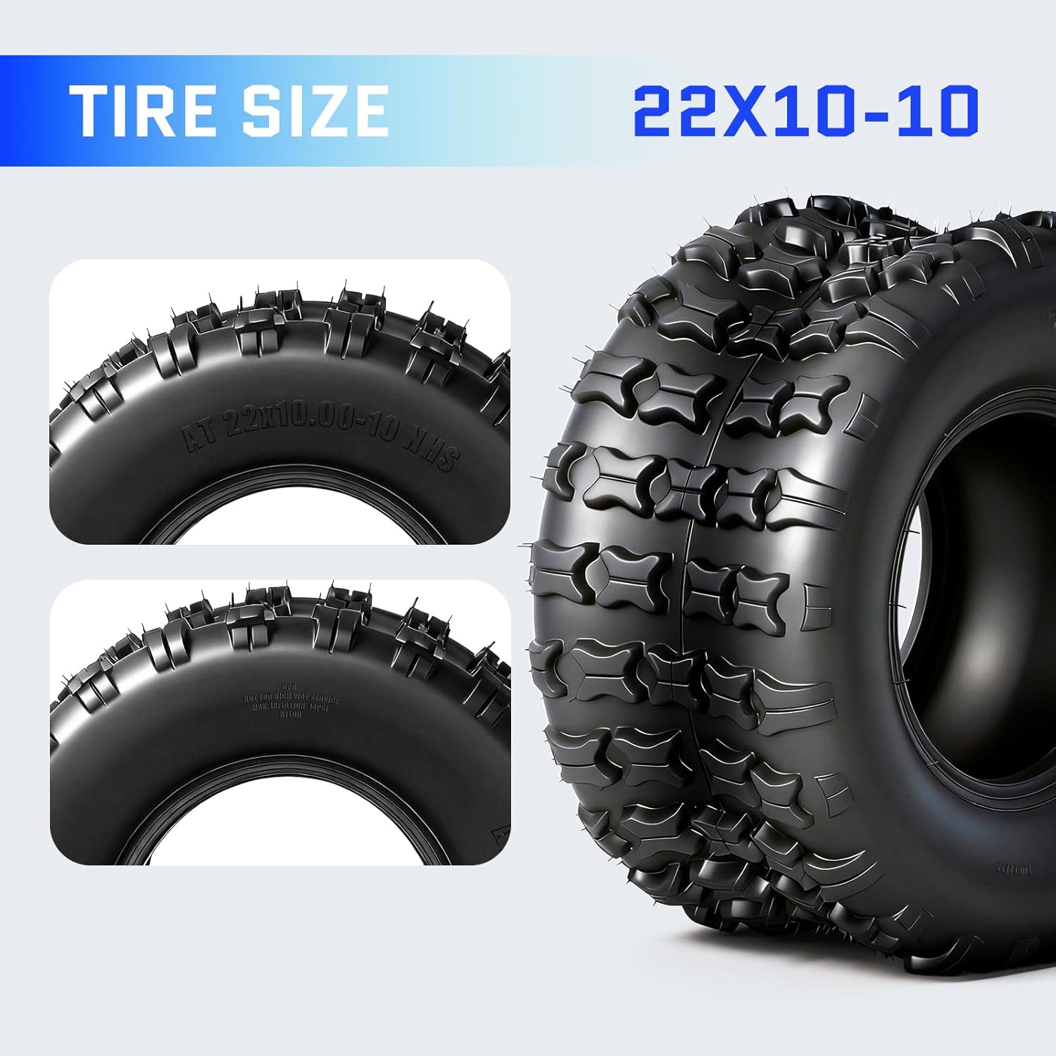 TRIBLE SIX 22x10-10 ATV/UTV Tires, 22x10x10 All-Terrain Mud & Trail Tires, 6PR Tubeless, Puncture Resistant, Non-Directional Tread, Set of 2