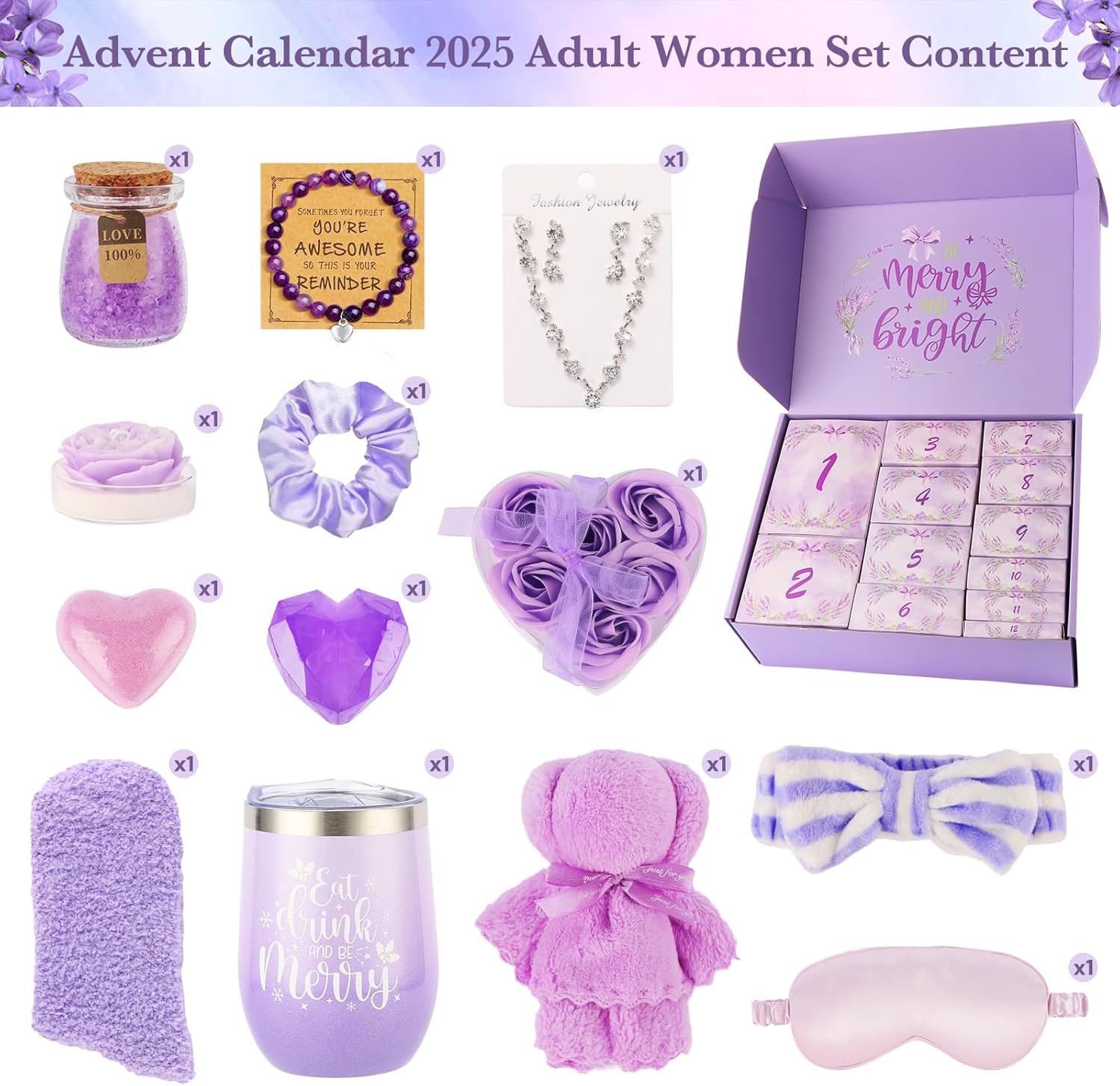Advent Calendar 2025 - Advent Calendar for Adults - 12 Days Christmas Advent Calendar for Women - Lavender Spa Gift Baskets , Advent Beauty Calendar for Teenage Girls, Mom, Wife, Girlfriend, Sister 13Pcs - Image 2