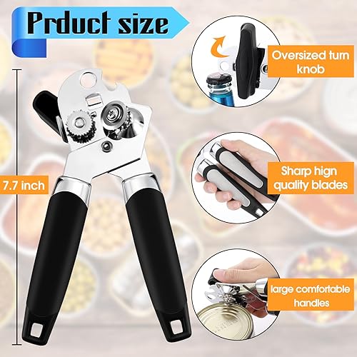 Miniatura 8 de Gisafai Abrelatas manual de 6 piezas, abrelatas de mano con borde liso, agarre suave, abridor de tapas de mano resistente, perilla de fácil giro, a