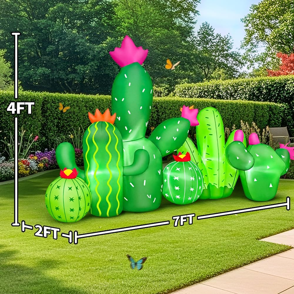 KOOY 7 FT Spring Easter Inflatable Cactus Outdoor Decoration, Inflatable Cactus Blow Up Yard Decor, Built-in LED Lights for Spring Summer Easter Yard Garden Lawn Party - Image 5