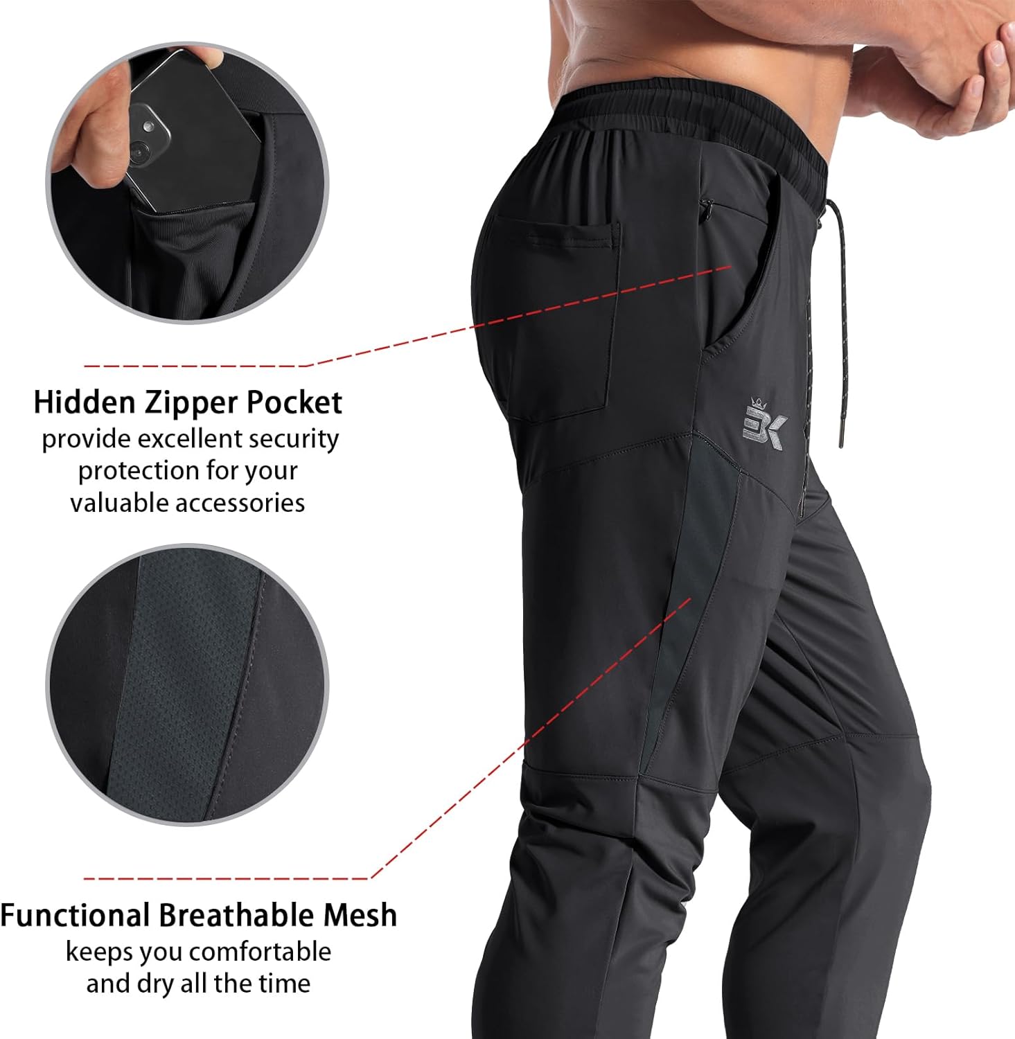 BROKIG Mens Tapered Gym Joggers,Men's Lightweight Jogging Pants Quick Dry Casual Athletic Running Workout with Pockets