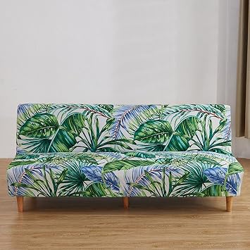 Hixingo Stretch Armless Futon Cover, Futon Mattress Cover Soft Futon Covers with Elastic Bottom, Plants Flowers Futon Slipcovers Washable Futon Couch Cover Medium 63-75",Tropical Plants