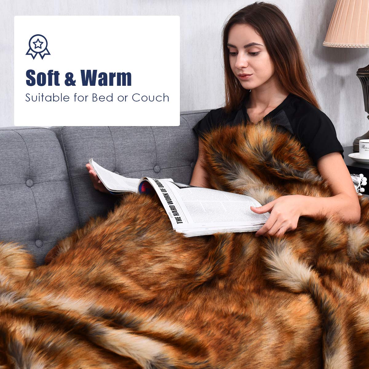 Giantex Faux Fur Throw Blanket, Ultra Soft Fuzzy Bed Blankets, Light