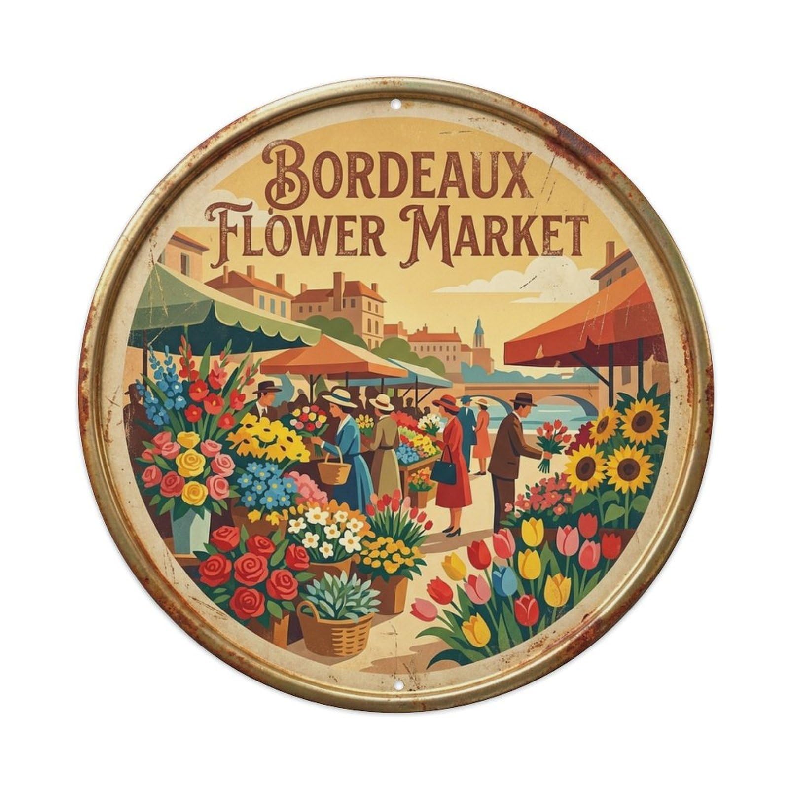 Flower Market Retro Heritage Travel France Bordeaux Metal Tin Sign