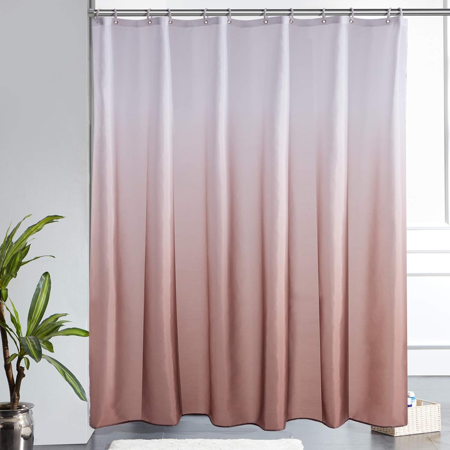Furlinic Shower Curtains for Bathroom Mould Proof Resistantand 78x78 Inch Polyester Fabric Bath Curtain Waterproof Washable with 12 Hooks for Wetroom White to Brown 200x200cm
