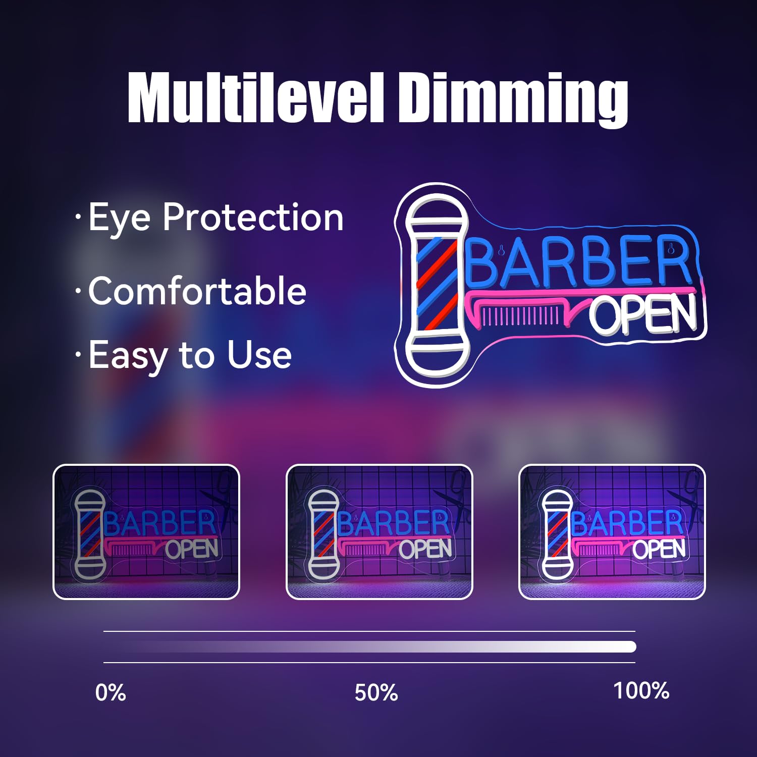 Letrero de neón abierto de barbero, poste de barbero, luz nocturna LED