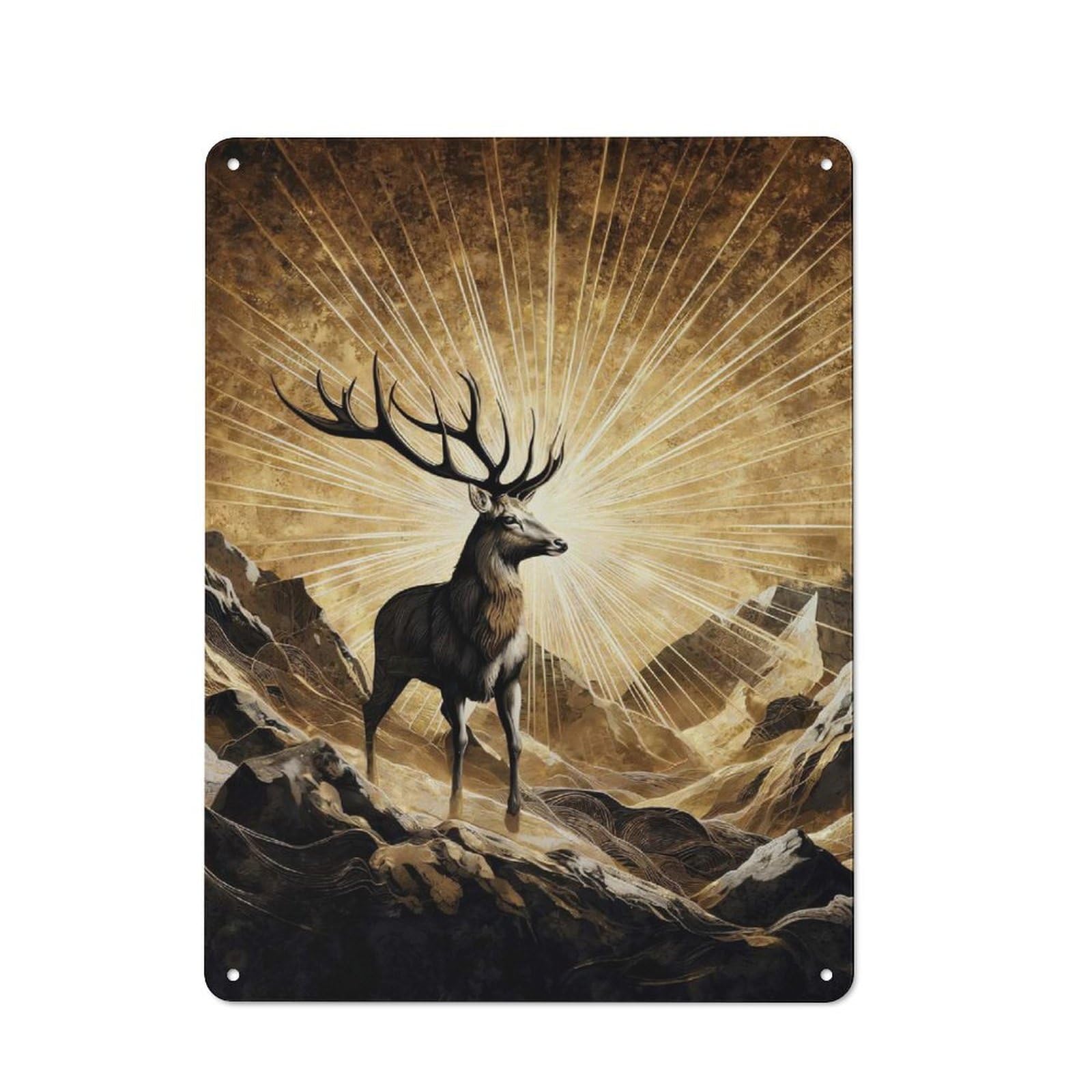 Junmoney Gold X Deer Metal Wall Sign 40X30cm, Loft Style Urban Room Decor For Flat, Bar, Studio Or Gallery Wall