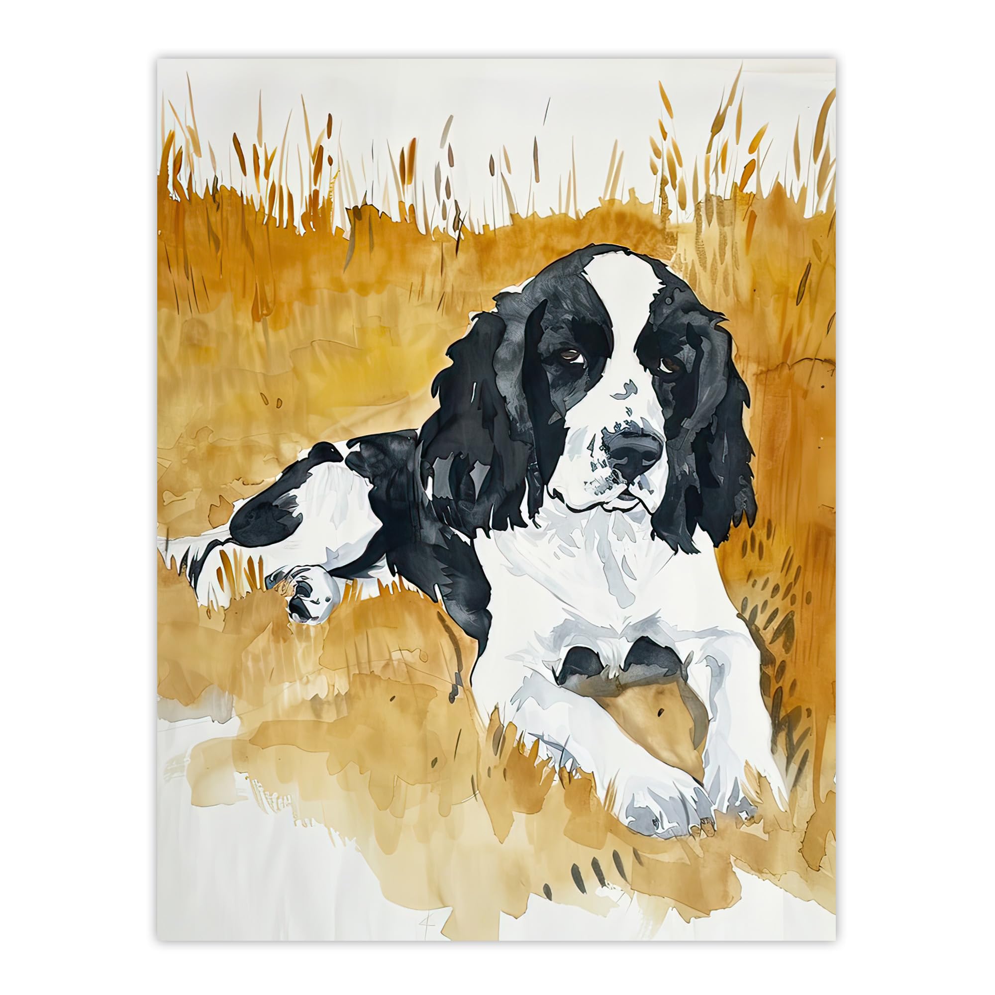 Artery8 Dog Lover English Springer Spaniel in Wheat Field Living Room Large Wall Art Poster Print Thick Paper 18X24 Inch