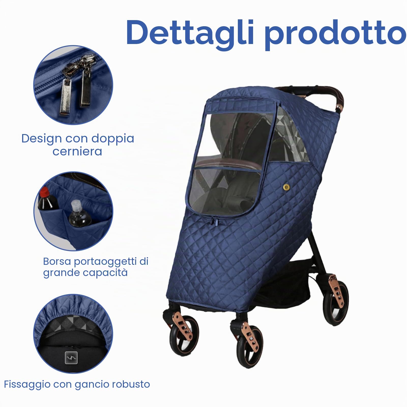 Parapioggia Universale Caldo Trapuntato Protegge da Pioggia Sole Neve Vento Polvere per Passeggino