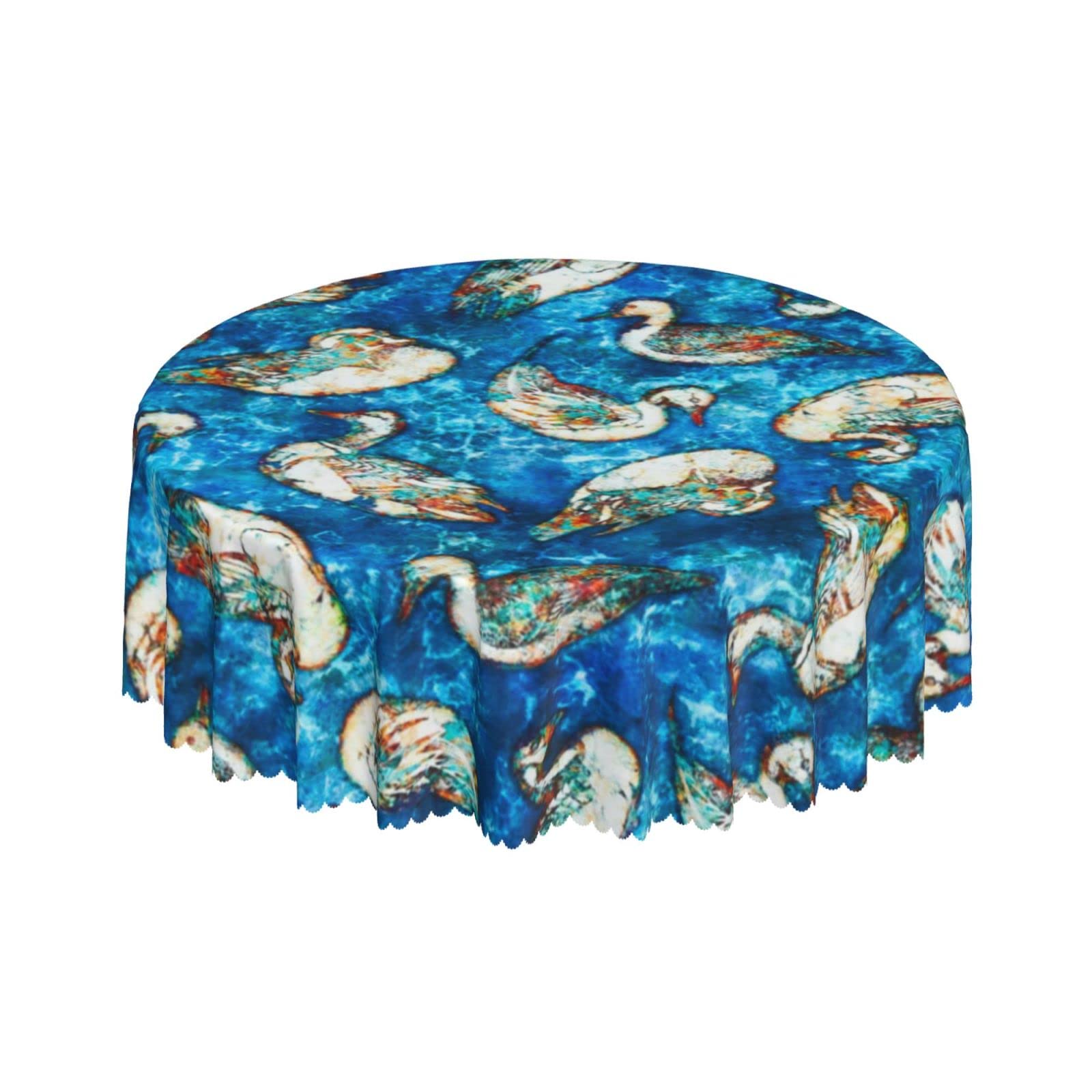 Lsjuee Duck Batik Blue Cute Round Tablecloth 60 Inch Printed Washable Tablecloth for Dining Party Holiday Fall Home Decorative