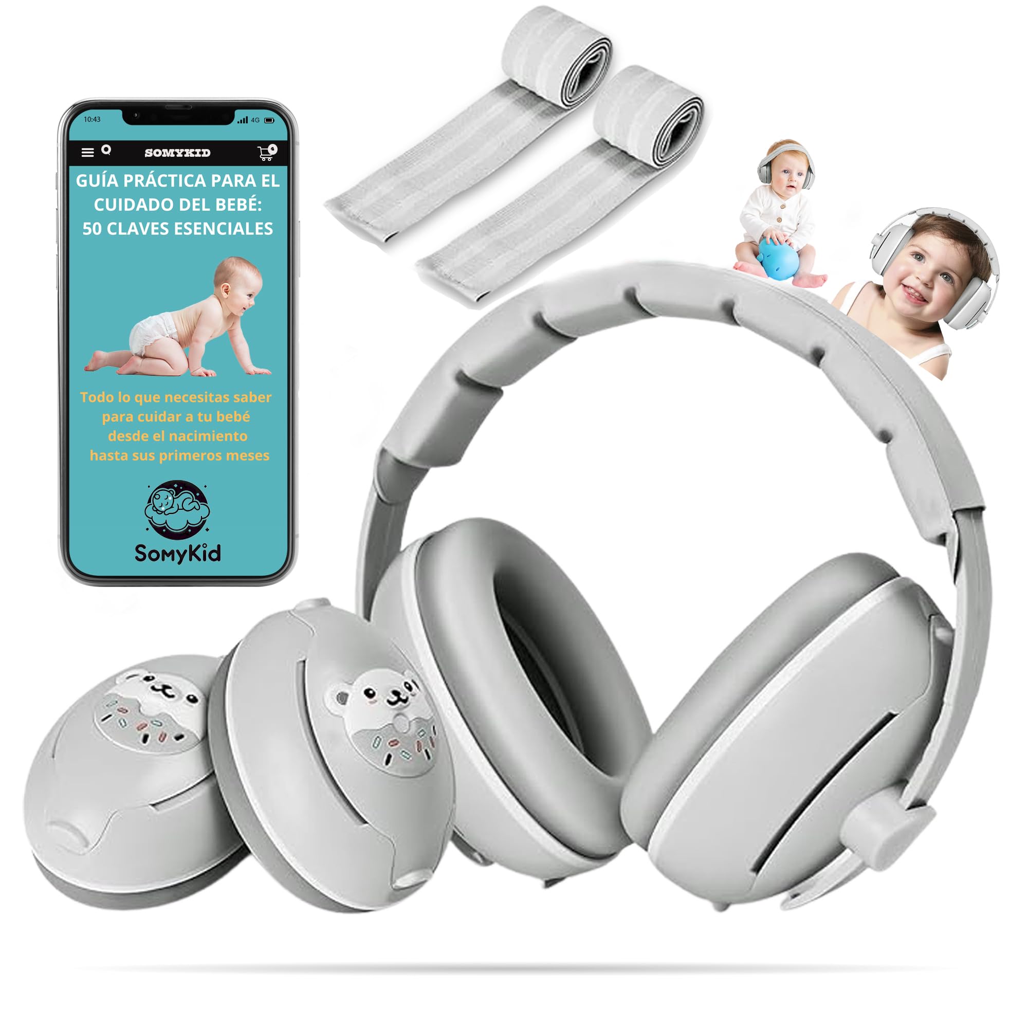 Cascos Antiruido para Bebé - 25dB - 6 Meses a 48 Meses - 2 Diademas - Insonorización para Recién Nacido y Avión