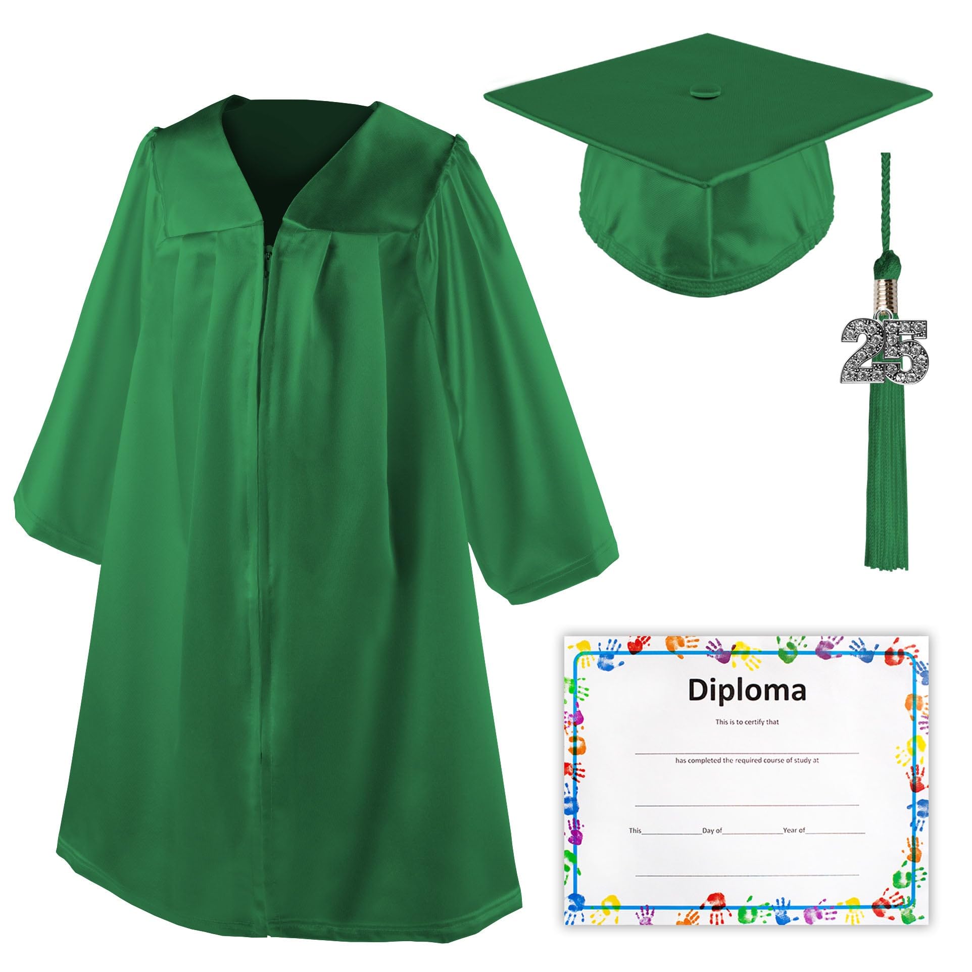 Class Act Graduation Shiny Kindergarten Preschool Graduation Cap and Gown with Matching Bling Tassel and Diploma Certificate, Kelly Green