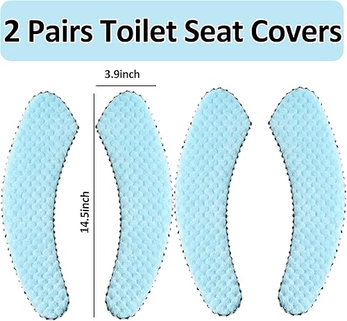Miniatura 2 de timecity 2 pares de fundas acolchadas de felpa cálida y gruesa para asiento de inodoro, antideslizante, suave, lavable, calentador de baño, funda de