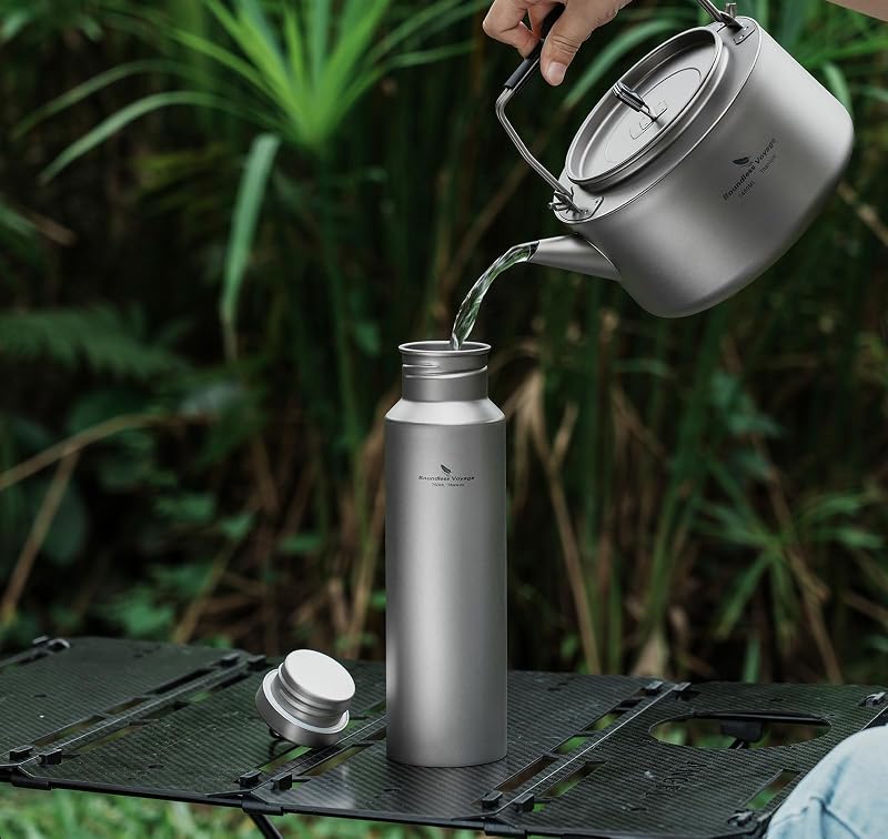 Boundless Voyage Titánium Kulacs 750ml - Ultrakönnyű Túra Sportpalack Titán Fedéllel Kempingezéshez, Kerékpározáshoz, Túrázáshoz