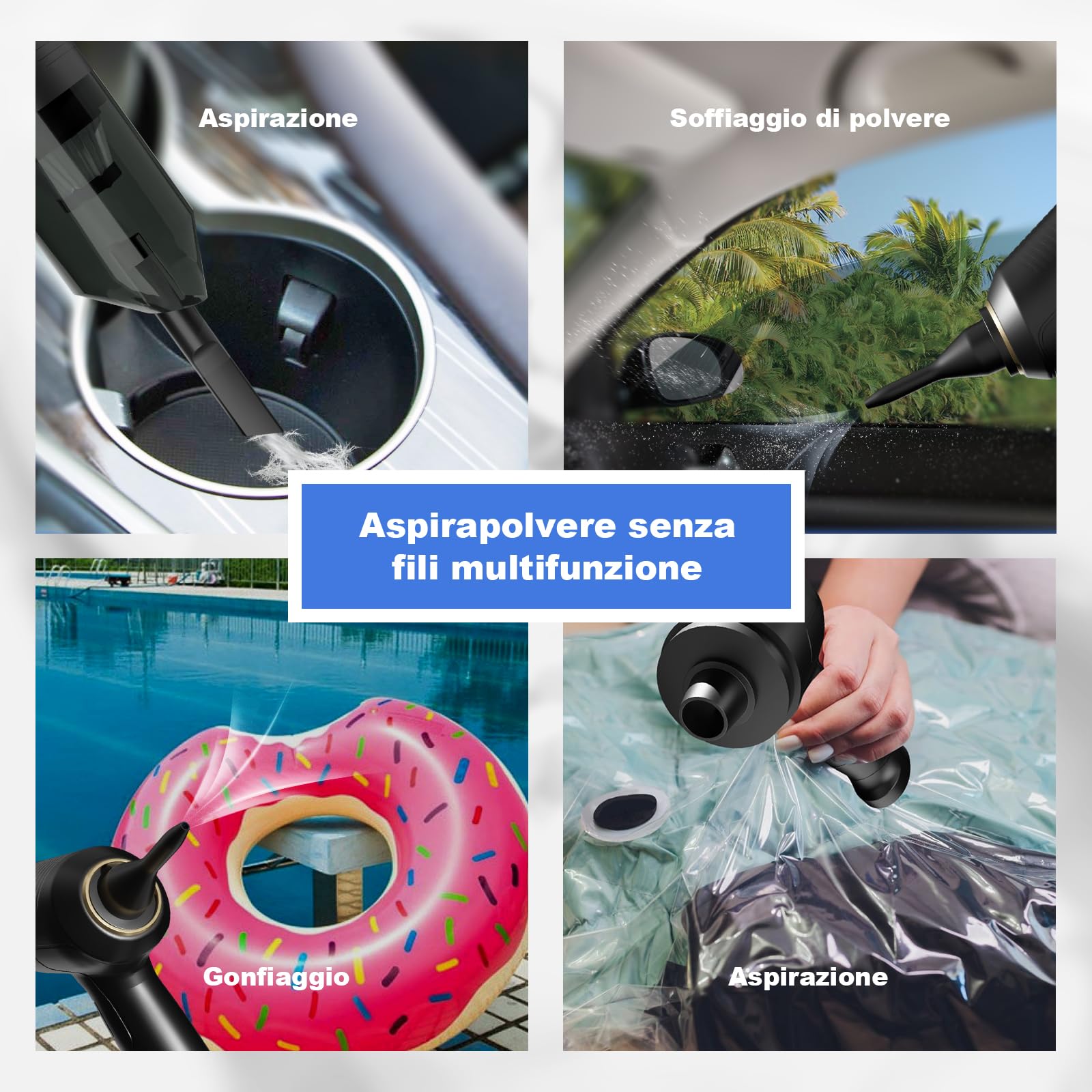 Toloom Aspirabriciole Senza Fili, Aspirapolvere per Auto Portatile-Potenza di aspirazione elevata 8000PA,per Auto, Casa, Ufficio, Animali Domestici e Spazi Stretti