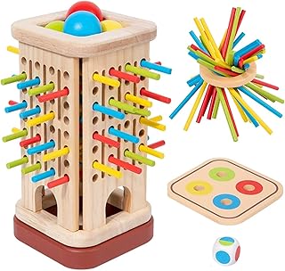 Comprar Juego Montessori de Madera para Niños 3-6 Años – Juego de Mesa Educativo con 32 Palitos de Colores, Dado, Anillo, 4 Bolas y Caja – Juegos de Habilidad Motora, Regalo para Niños y Niñas