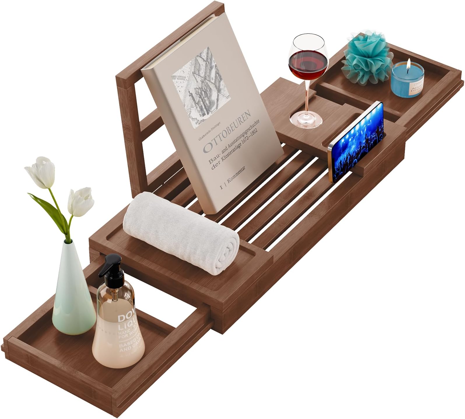 Yirilan Bamboo Bathtub Tray, Expandable Bathroom Tray, Waterproof Tray Caddy, Perfect Bath Caddy for Home Spa, Gift for Loved Ones, Brown