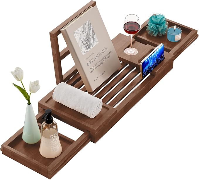Yirilan Bamboo Bathtub Tray, Expandable Bathroom Tray, Waterproof Tray Caddy, Perfect Bath Caddy for Home Spa, Gift for Loved Ones-Brown