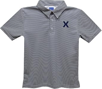 Vive La Fete Xavier University Polo Shirts for Boys 100% Polyester - Embroidered Stripes Short Sleeve Polo Boys Shirt Navy Stripes Short Sleeve Polo Boys Shirt