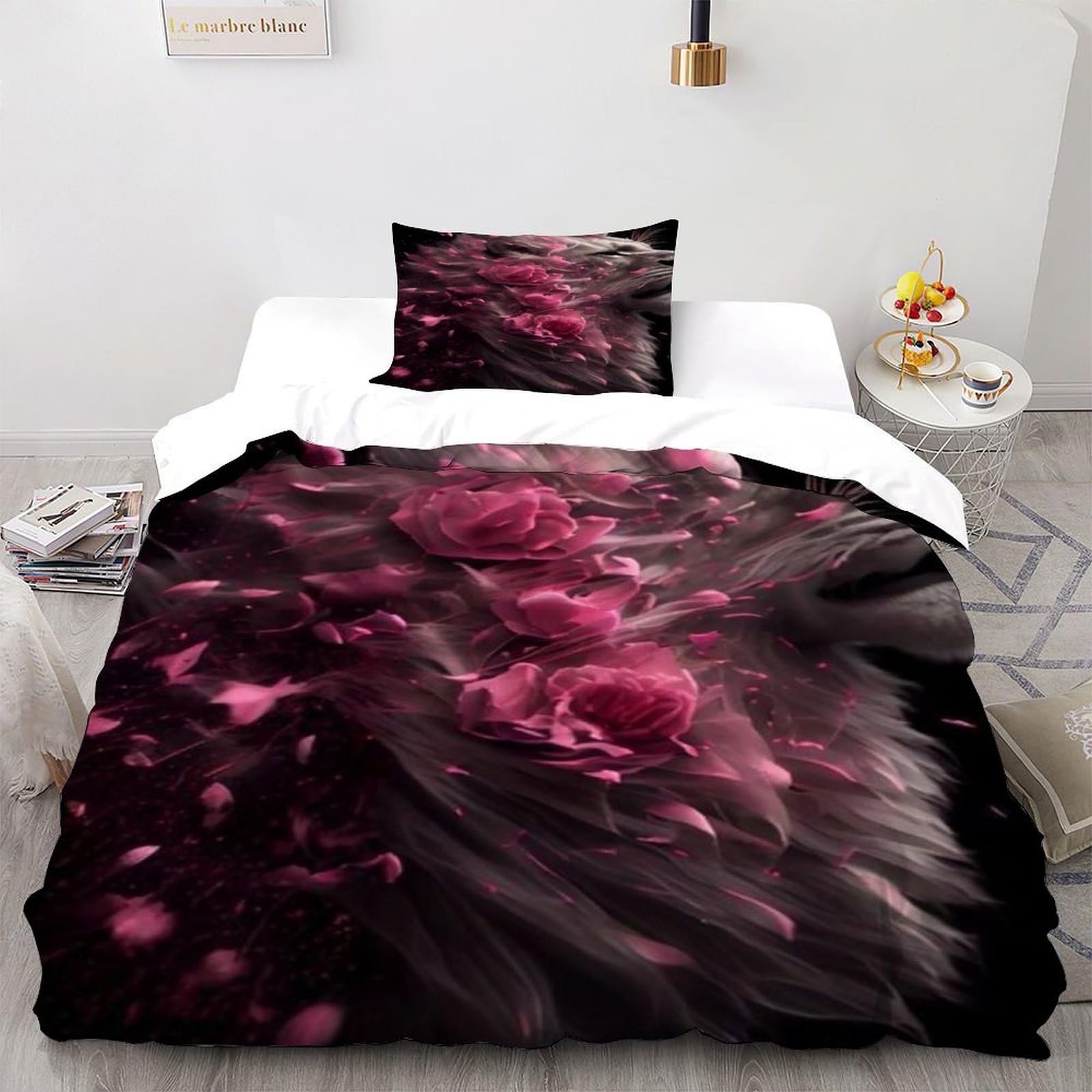 Parure de lit lion rose 135x200 cm finitions soignées en microfibre wild animals
