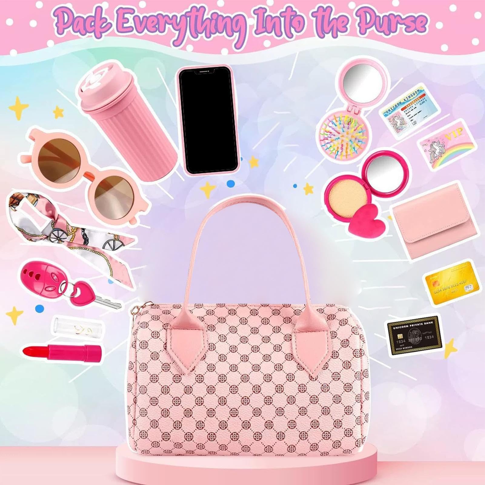 Porte-Monnaie de Jeu : Ensemble de Maquillage avec téléphone Jouet, Porte-Monnaie pour Petites Filles pour sœurs, camarades de Classe, d'âge préscolaire de 3 à 6 Ans, Petite-Fille