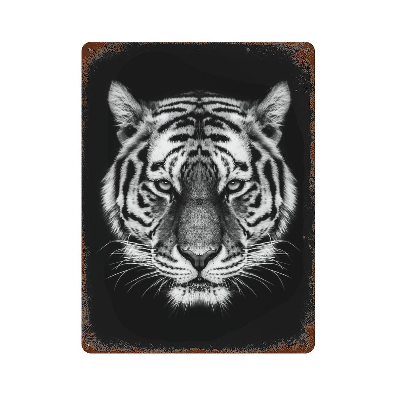 Rust Effect Tiger Head Art Rustic Tin Plaque 15.7"x11.8", Classic Wall Plaque for Shed, Workshop And Garage Wall Decor