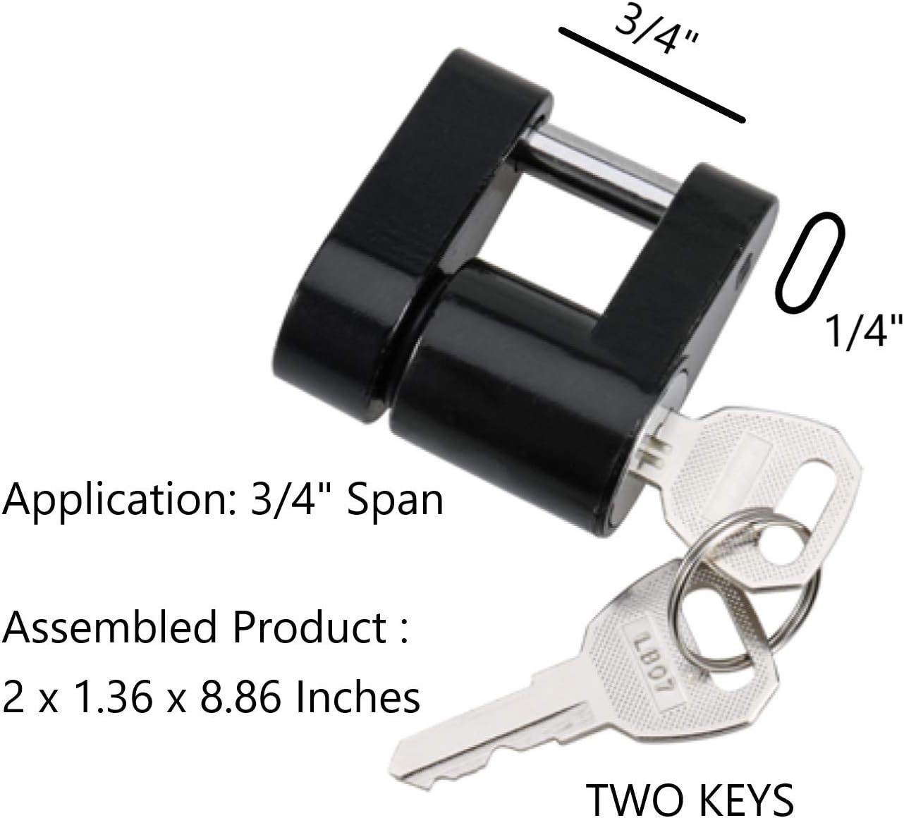 TOPSKY Trailer Hitch Coupler Lock Pin Dia1/4 in, 3/4 in Pin Diameter Zinc Alloy Coupler Lock for Security Full Protection Towing Power Hauling with Two Flat Key