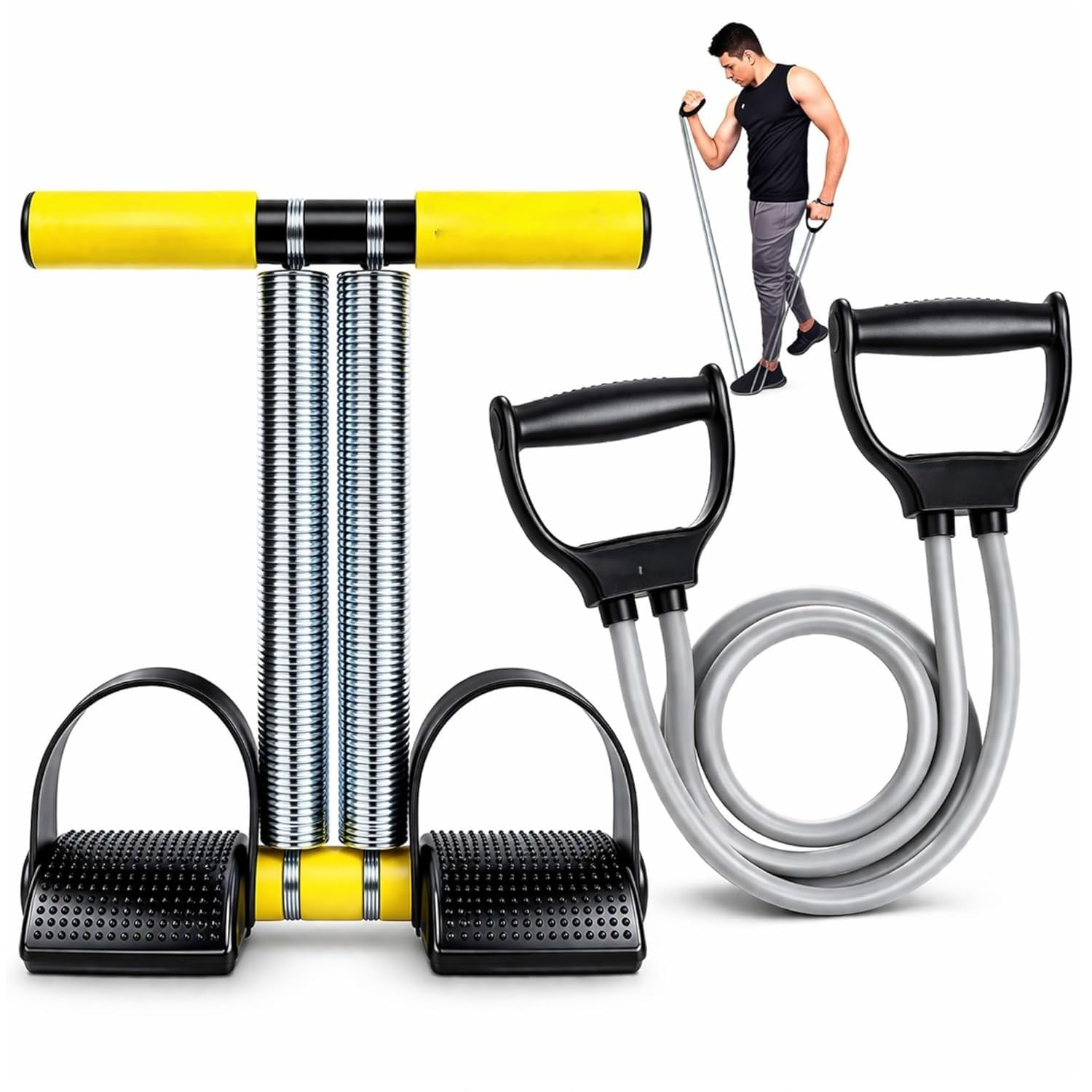 Double Spring Tummy Trimmer with Resistance Tube for Men & Women, Heavy Duty Ab Exerciser for Belly Fat & Waist Toning, Anti-Slip Pedals & Foam Handles, Home Workout Equipment Yellow/Black-image-25