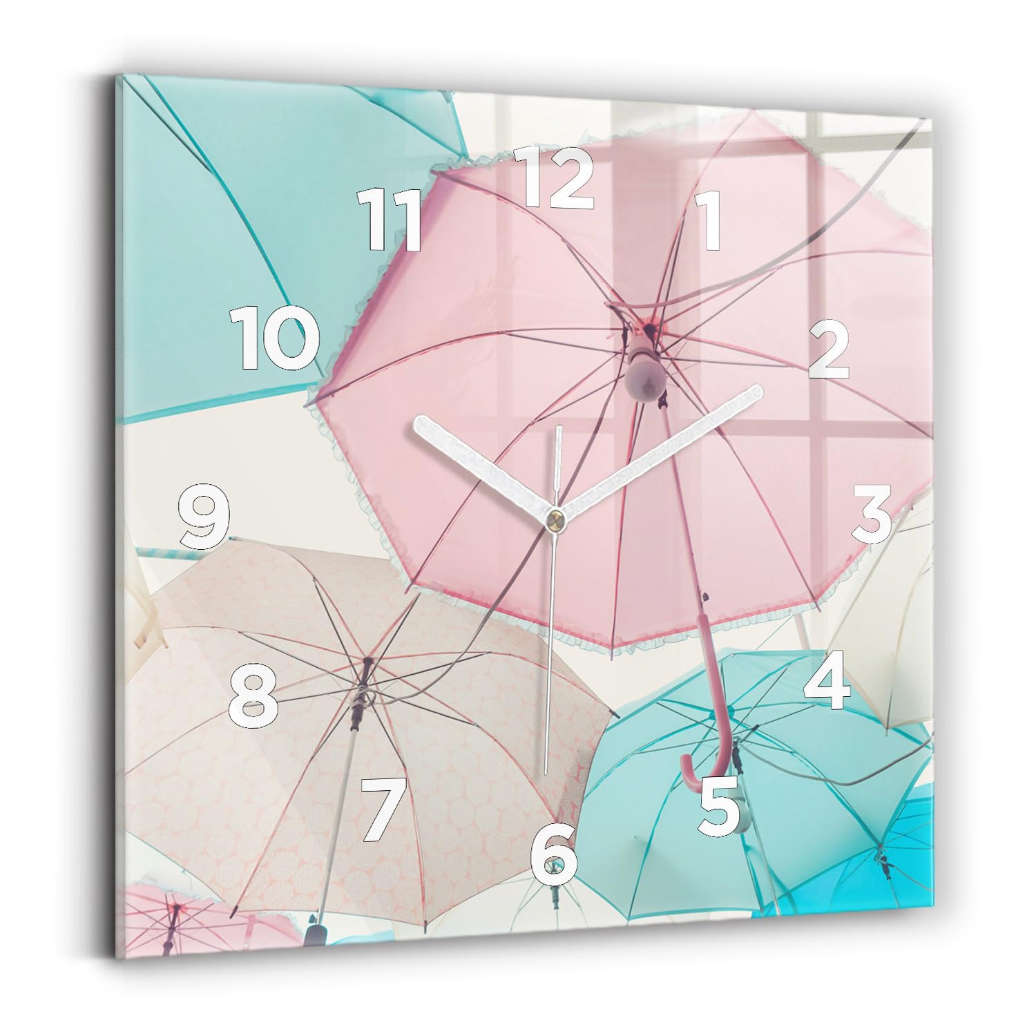 Horloge murale 30x30 cm pour salon moderne au design pastel Wallfluent