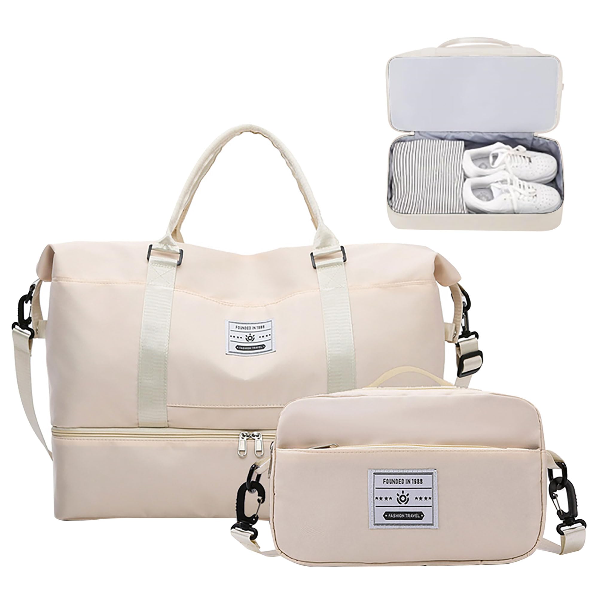 Borsoni Borsone da Viaggio Donna Borsa Palestra Bagaglio a Mano Borsa da Viaggio Sportiva Tote Gym Borsa Ospedaliera Capacità Grande Impermeabile Pieghevole per Uomo e Donna (Beige)