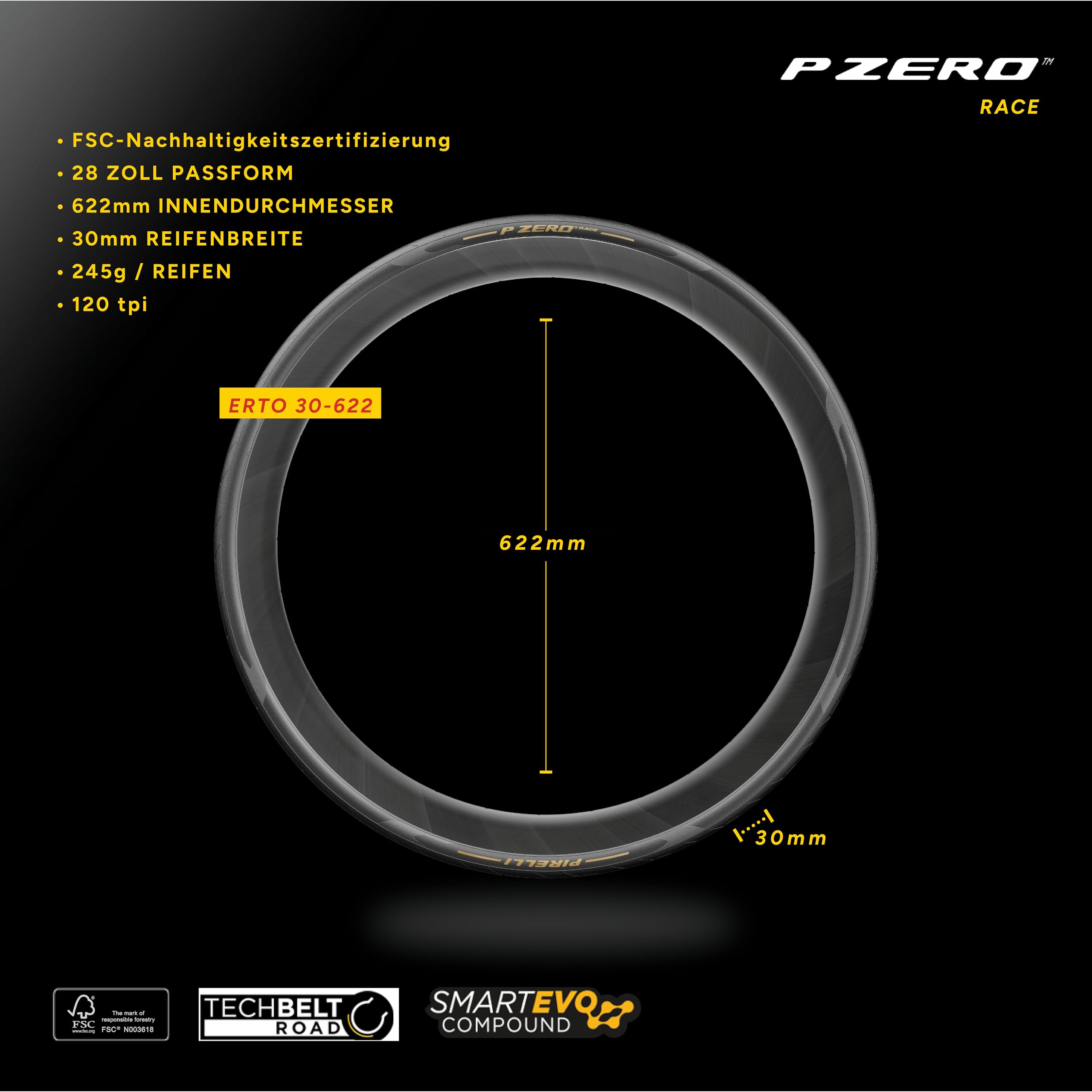 Pirelli P-Zero Race Folding Road Bike Tyre, 700 x 26c, Black