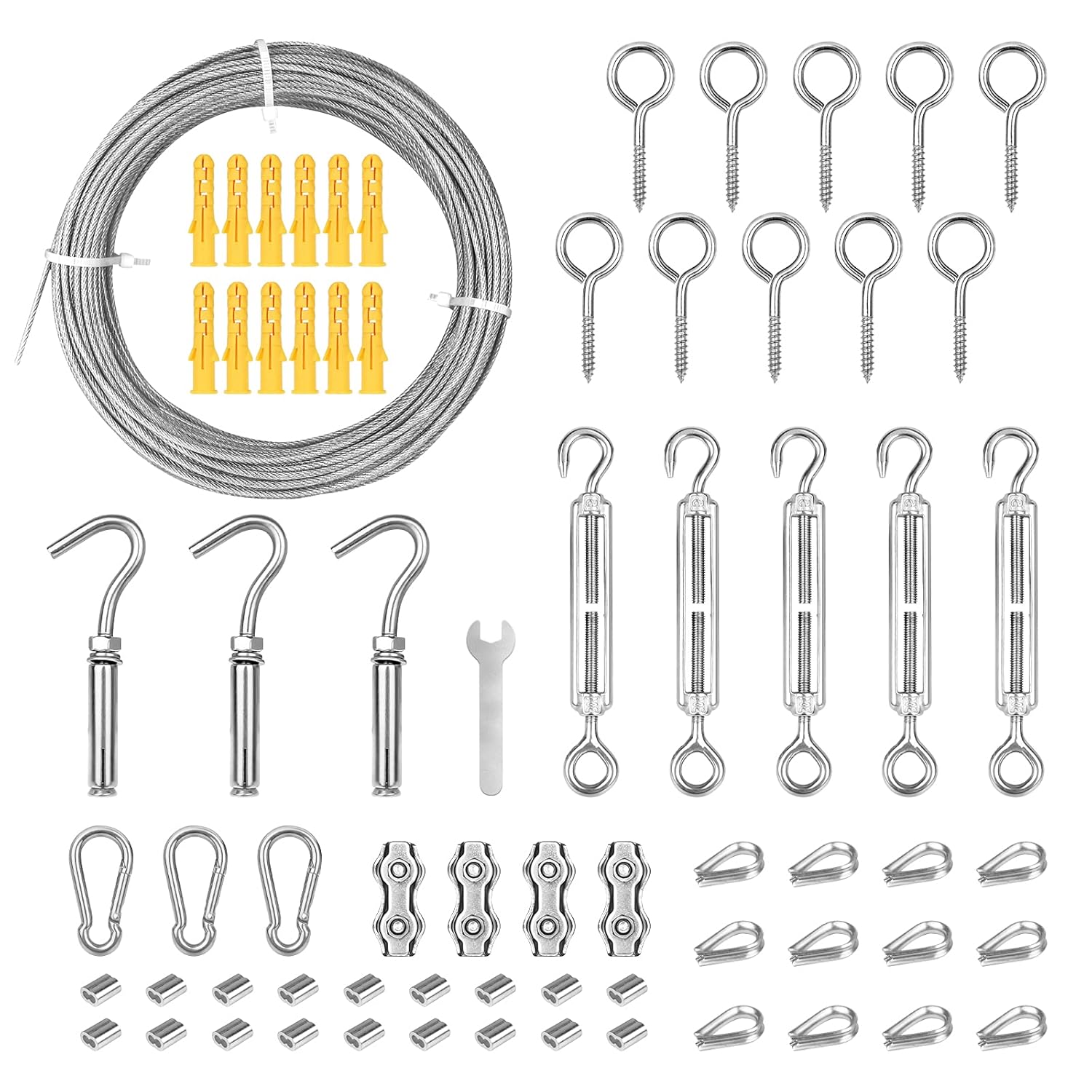 EAWONGEE 69 PCS Garden Wire Kit, 30M Fence Wire/Tension Wire/Climbing Plant Wire/Lights Wire