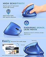 Vista 5 de Lekvey Ratón ergonómico, ratón inalámbrico vertical recargable 2.4G USB óptico túnel carpiano ratones : 3 DPI 800/1200/1600 niveles 6 botones