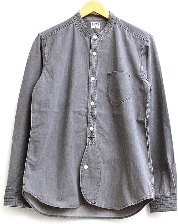 Amazon バーンズアウトフィッターズ バンドカラー デニムシャツ 長袖シャツ 襟無しシャツ 無地シャツ メンズ 男性用 日本製 27 Br6457n 15 Gray グレー M シャツ 通販