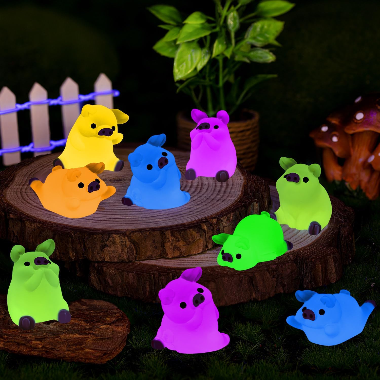 108Pcs Luminous Mini Resin Pig, Miniature Pig, Glow in The Dark Tiny Ornament for Garden Landscape Aquarium Dollhouse Birthday Party Room Crafts Decor