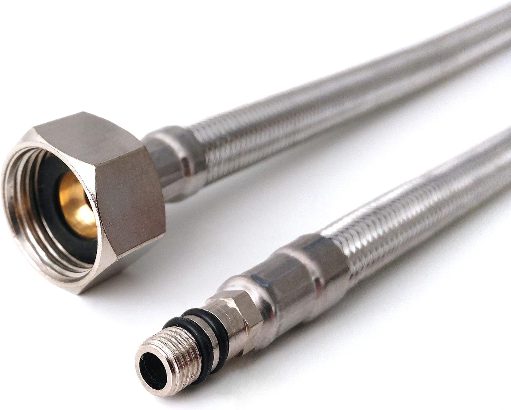 2X M8 (8mm) X 1/2 BSP Flexible Tap Connectors (300mm) Pair | Stainless Steel Braided Flexi Pipe Tails Hoses for Kitchen Bathroom Basin & Monobloc Mixer Taps | Durable & Water Leakproof