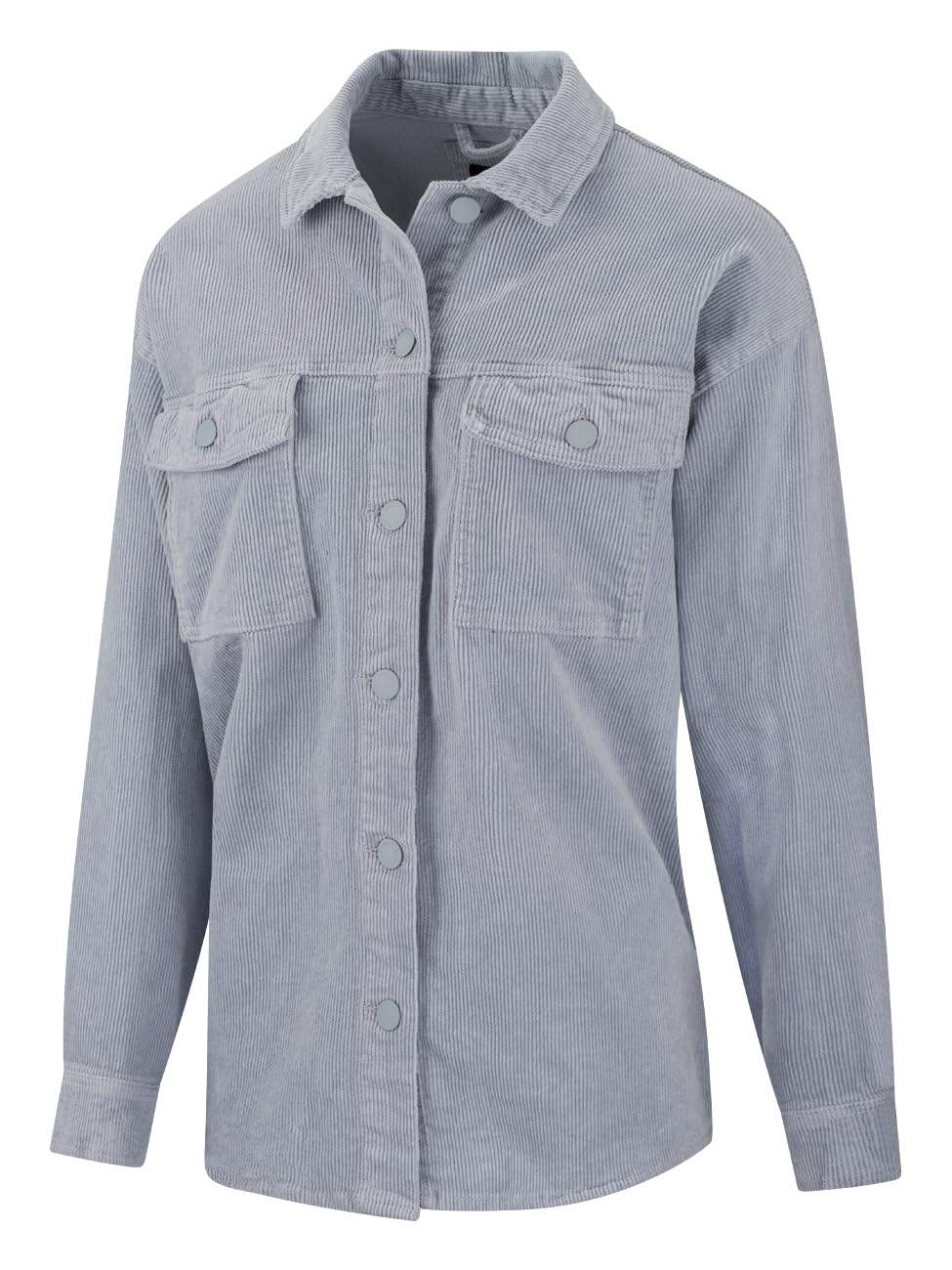 DENIMFY Camisa para mujer DFSophia, chaqueta de camisa blusa de pana grande larga Shacket camisa casual camisa casual bolsillos camiseta larga monocolor algodón otoño beige verde azul S M L XL