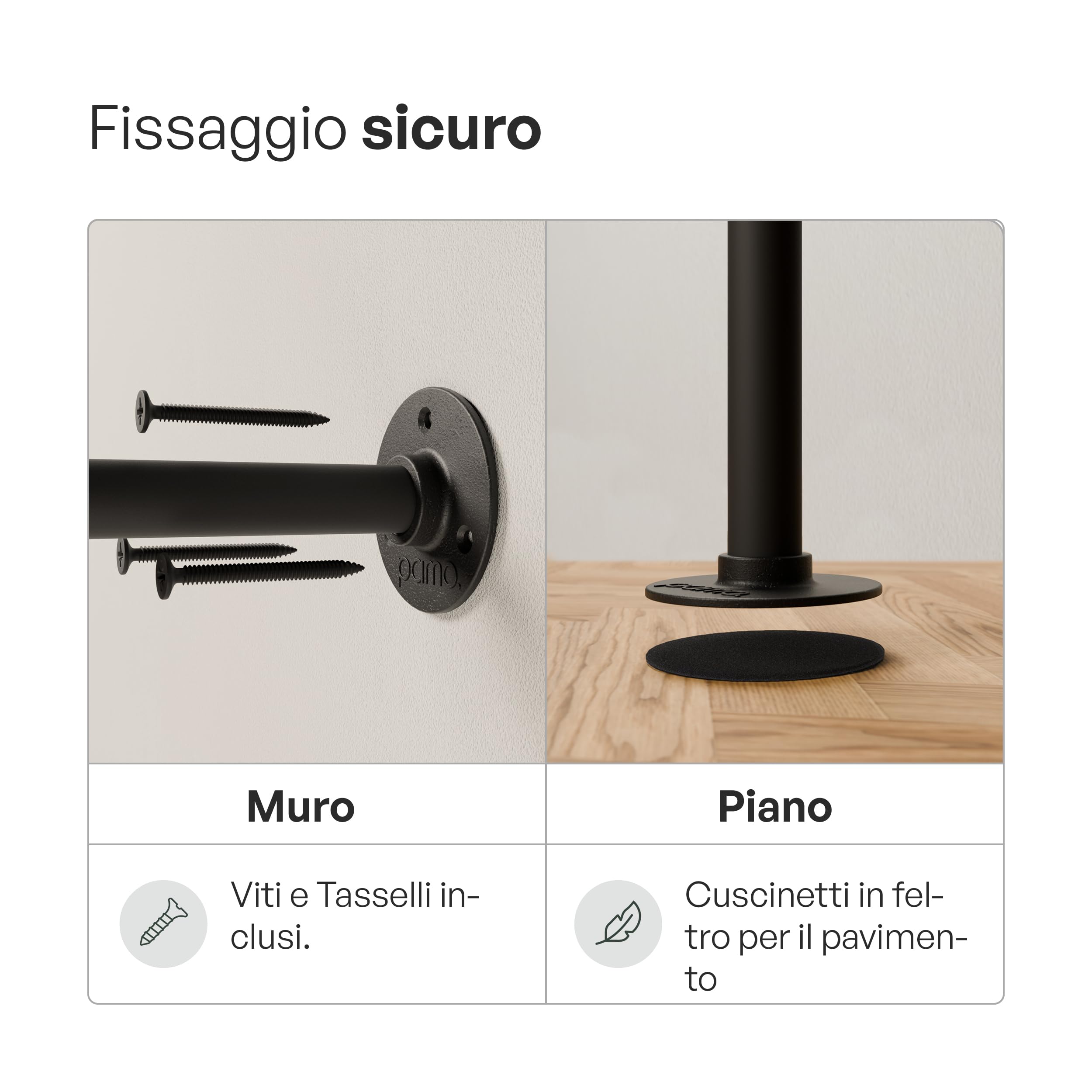 pamo appendiabiti da muro 460 kg capacità di carico – Armadio aperto o barra appendiabiti industriale nero con tubi in metallo – Ripiani in Roble massiccio