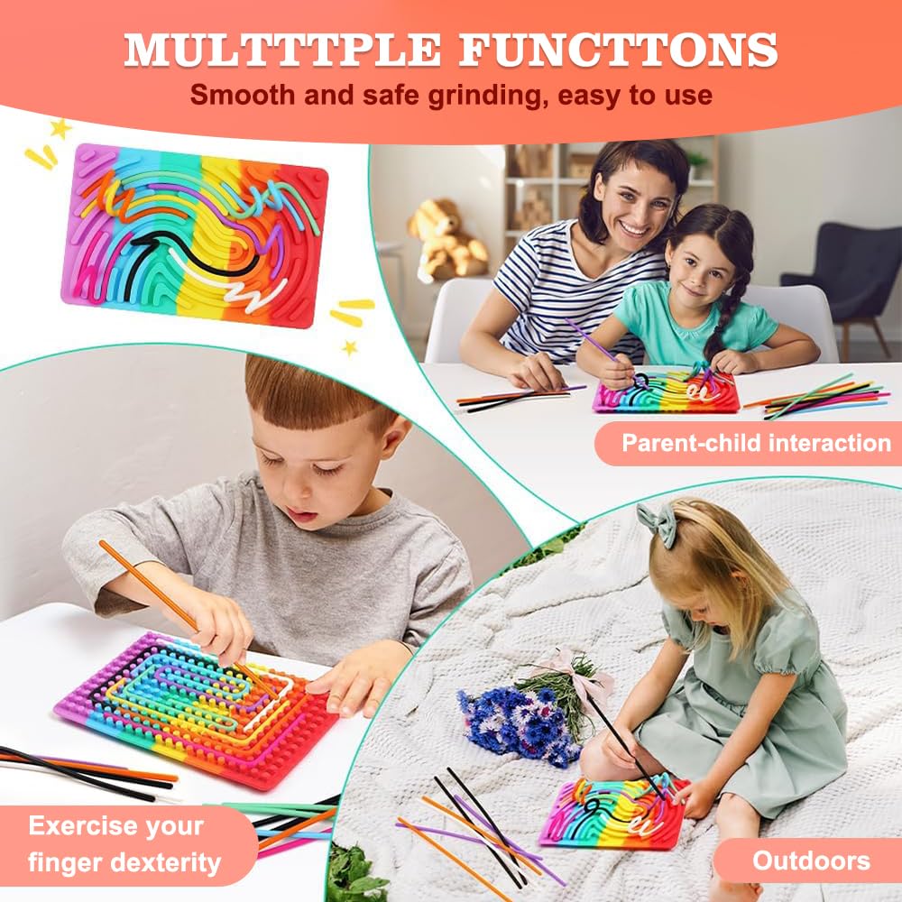 Vizaro Sensory Activity Board: Ednzion Double-Sided Silicone Fidget Toy for Kids & Adults | Silent, No Mess, Calming for Anxiety, ADHD & Autism | Portable & 10 Strings | Ages 3+