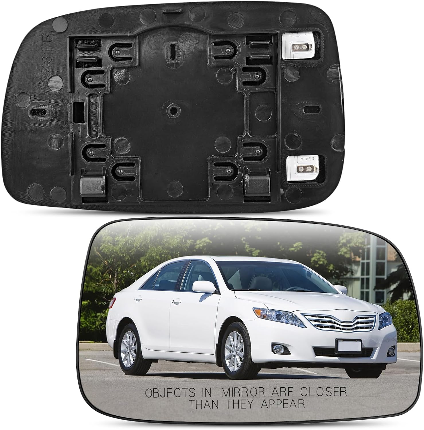 TOP-MAX Passenger Side Mirror Glass Replacement for Toyota Camry 2007 2008 2009 2010 2011(1st digit of VIN is a 1,4 or 5 made in USA Only), Right Convex Heated Mirror Glass with Backplate