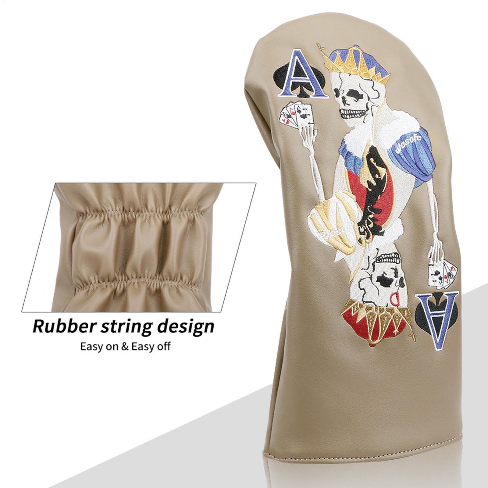 Lot de 4 housses de clubs de golf brodées avec motif crânes | Lot de 4 housses élastiques pour clubs de golf et driver pour entraînement de golf