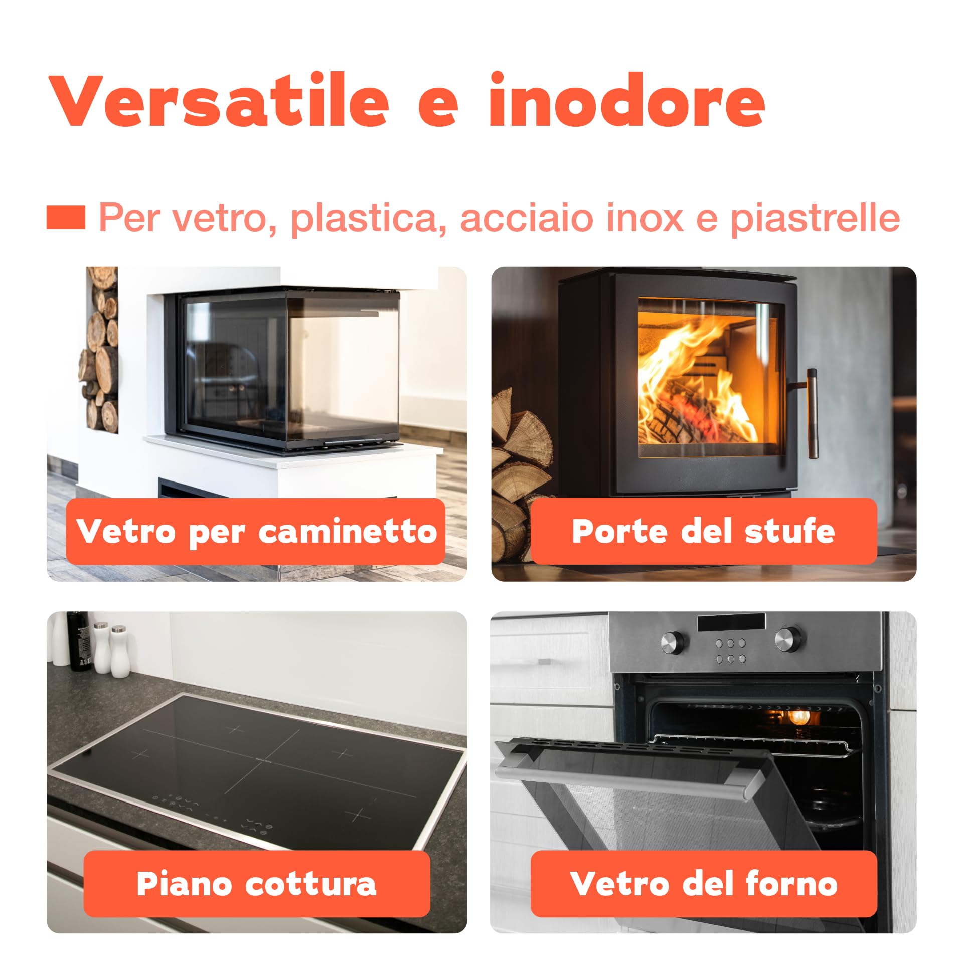 bio-chem Detergente vetro camino stufa inserto 3x 500ml + panno microfibra | Pulitore vetri e caminetti, anche per forno - Manutenzione delle superfici vetrate degli apparecchi riscaldanti