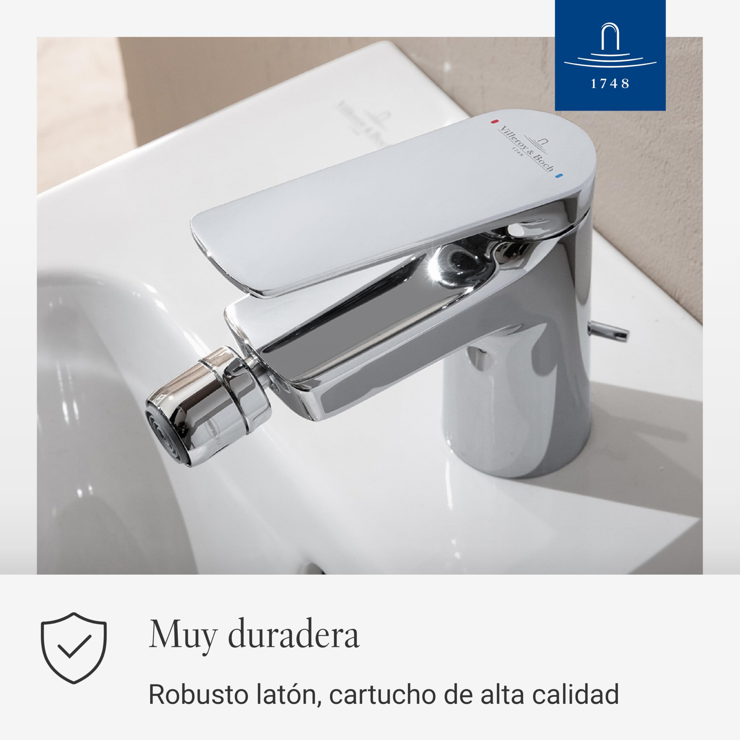 Villeroy & Boch Oasis grifo monomando para bidé - Grifería de bidet con varilla y cartucho cerámico - Mezclador de bajo consumo - Regulador móvil - Altura de caño de 73 mm - Cromado