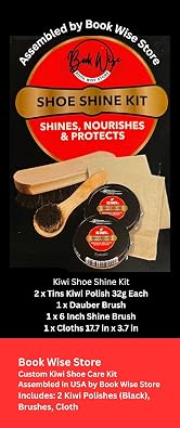 Kiwi Shoe Polish 2-Pack with Horsehair Brushes and Shine Cloths Complete Shoe Care Kit Black Polish x2, Shine Brush, Dauber, 1 Cloth